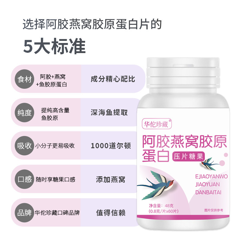 阿膠燕窩膠原蛋白片0.8g 60片壓片糖果廠家代發燕窩蛋白含片2.jpg