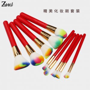 雅梅紅色木柄化妝刷套裝貼牌定制代加工