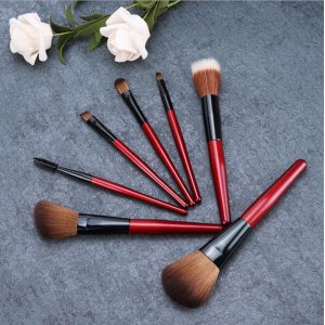 7件套紅色木柄化妝刷套貼牌定制代加工