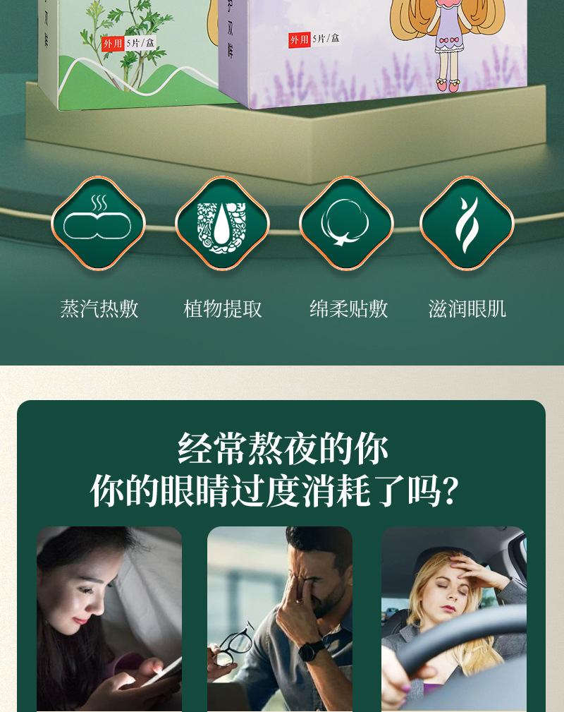 艾草蒸汽眼罩薰衣草蒸汽眼罩一次性發(fā)熱熱敷睡眠眼罩 盒裝便攜