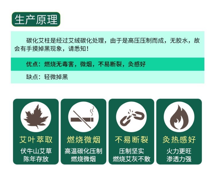 碳化艾條美容院懸灸艾灸艾草條艾絨無家用艾灸柱微煙黑色艾柱